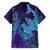 Hawaiian Volcano and Shark Hawaiian Shirt Polynesian and Hibiscus Pattern Purple Cyan Gradient