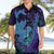 Hawaiian Volcano and Shark Hawaiian Shirt Polynesian and Hibiscus Pattern Purple Cyan Gradient