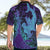 Hawaiian Volcano and Shark Hawaiian Shirt Polynesian and Hibiscus Pattern Purple Cyan Gradient