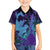 Hawaiian Volcano and Shark Hawaiian Shirt Polynesian and Hibiscus Pattern Purple Cyan Gradient