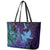 Hawaiian Volcano and Shark Leather Tote Bag Polynesian and Hibiscus Pattern Purple Cyan Gradient