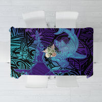 Hawaiian Volcano and Shark Tablecloth Polynesian and Hibiscus Pattern Purple Cyan Gradient