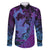 Hawaiian Volcano and Shark Family Matching Short Sleeve Bodycon Dress and Hawaiian Shirt Polynesian and Hibiscus Pattern Violet Gradient