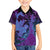 Hawaiian Volcano and Shark Family Matching Short Sleeve Bodycon Dress and Hawaiian Shirt Polynesian and Hibiscus Pattern Violet Gradient