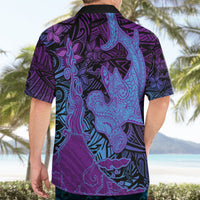 Hawaiian Volcano and Shark Hawaiian Shirt Polynesian and Hibiscus Pattern Violet Gradient