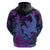 Hawaiian Volcano and Shark Hoodie Polynesian and Hibiscus Pattern Violet Gradient