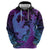 Hawaiian Volcano and Shark Hoodie Polynesian and Hibiscus Pattern Violet Gradient