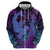 Hawaiian Volcano and Shark Hoodie Polynesian and Hibiscus Pattern Violet Gradient