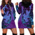 Hawaiian Volcano and Shark Hoodie Dress Polynesian and Hibiscus Pattern Violet Gradient