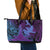 Hawaiian Volcano and Shark Leather Tote Bag Polynesian and Hibiscus Pattern Violet Gradient