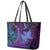 Hawaiian Volcano and Shark Leather Tote Bag Polynesian and Hibiscus Pattern Violet Gradient