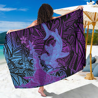 Hawaiian Volcano and Shark Sarong Polynesian and Hibiscus Pattern Violet Gradient