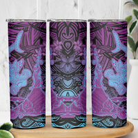 Hawaiian Volcano and Shark Skinny Tumbler Polynesian and Hibiscus Pattern Violet Gradient