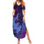 Hawaiian Volcano and Shark Summer Maxi Dress Polynesian and Hibiscus Pattern Violet Gradient