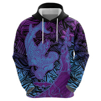 Hawaiian Volcano and Shark Zip Hoodie Polynesian and Hibiscus Pattern Violet Gradient