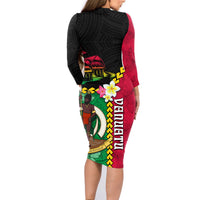 Vanuatu Nakamal and Plumeria Flowers Family Matching Long Sleeve Bodycon Dress and Hawaiian Shirt Polynesian Pattern LT03 - Polynesian Pride