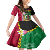 Vanuatu Nakamal and Plumeria Flowers Family Matching Mermaid Dress and Hawaiian Shirt Polynesian Pattern LT03 Daughter's Dress Black - Polynesian Pride