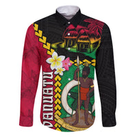 Vanuatu Nakamal and Plumeria Flowers Family Matching Mermaid Dress and Hawaiian Shirt Polynesian Pattern LT03 Dad's Shirt - Long Sleeve Black - Polynesian Pride
