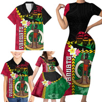 Vanuatu Nakamal and Plumeria Flowers Family Matching Short Sleeve Bodycon Dress and Hawaiian Shirt Polynesian Pattern LT03 - Polynesian Pride