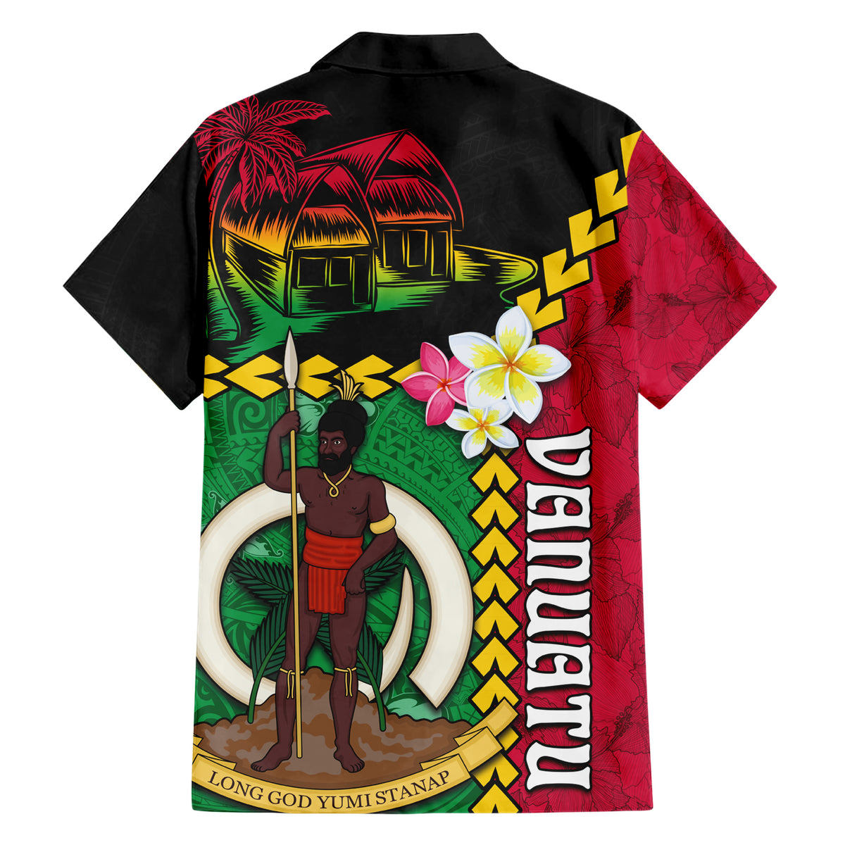 Vanuatu Nakamal and Plumeria Flowers Family Matching Short Sleeve Bodycon Dress and Hawaiian Shirt Polynesian Pattern LT03 - Polynesian Pride