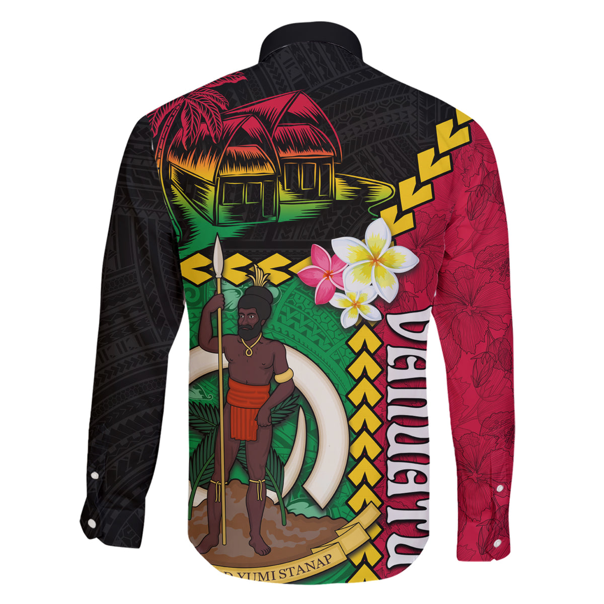 Vanuatu Nakamal and Plumeria Flowers Family Matching Short Sleeve Bodycon Dress and Hawaiian Shirt Polynesian Pattern LT03 - Polynesian Pride