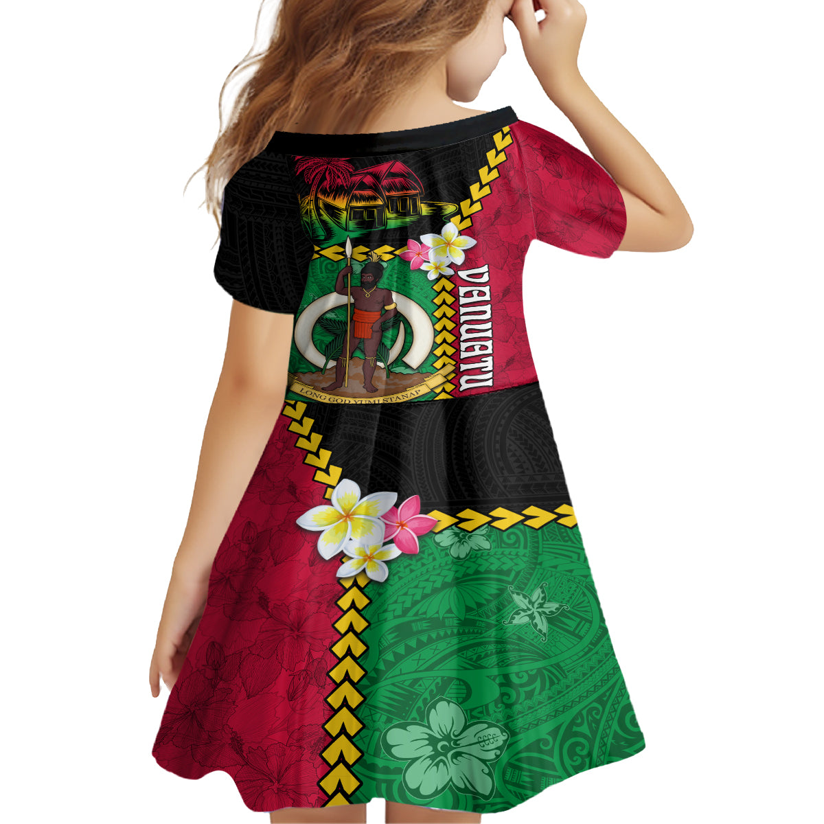 Vanuatu Nakamal and Plumeria Flowers Family Matching Tank Maxi Dress and Hawaiian Shirt Polynesian Pattern