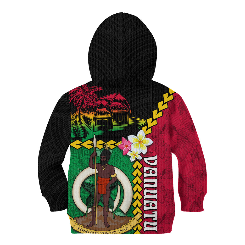 Vanuatu Nakamal and Plumeria Flowers Kid Hoodie Polynesian Pattern