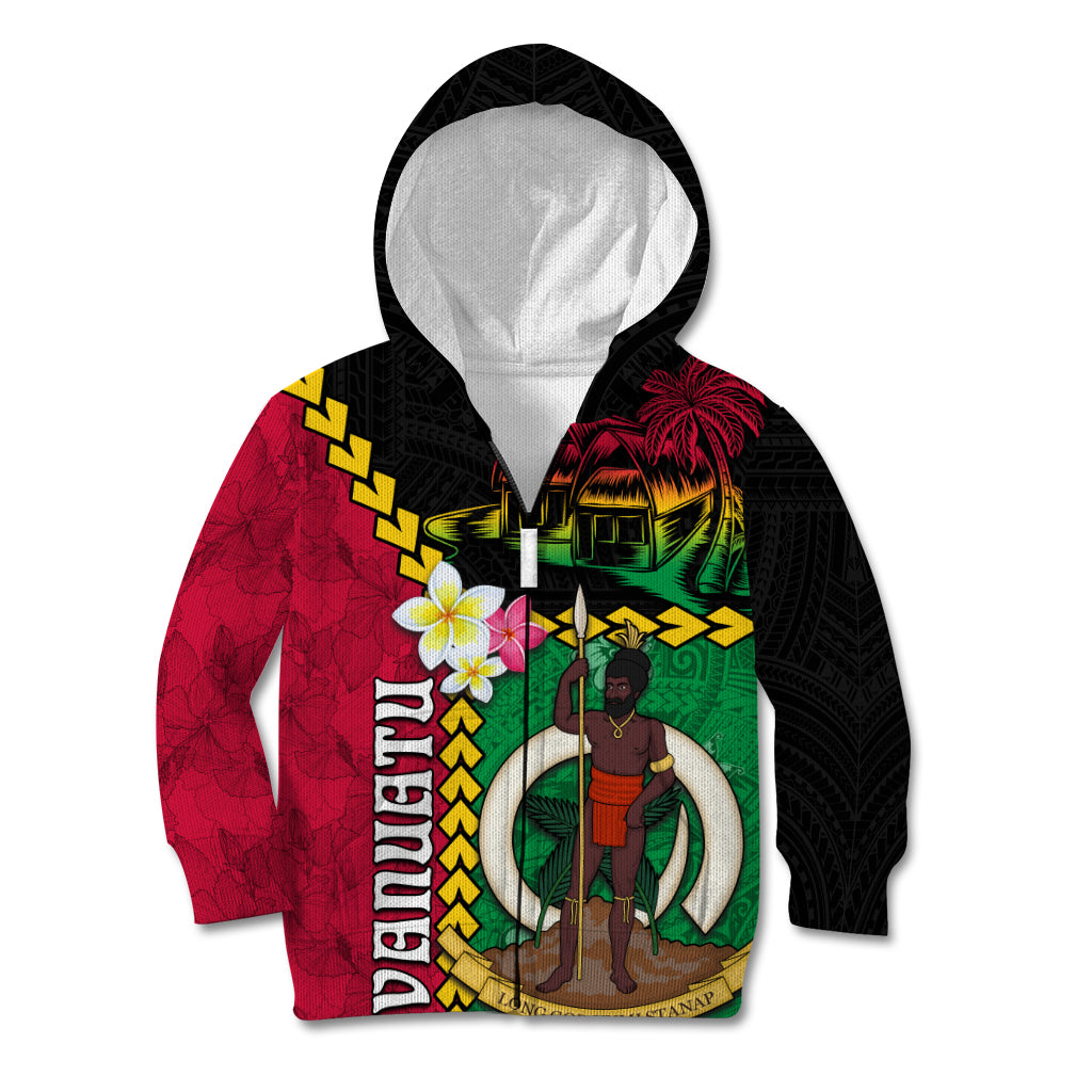 Vanuatu Nakamal and Plumeria Flowers Kid Hoodie Polynesian Pattern