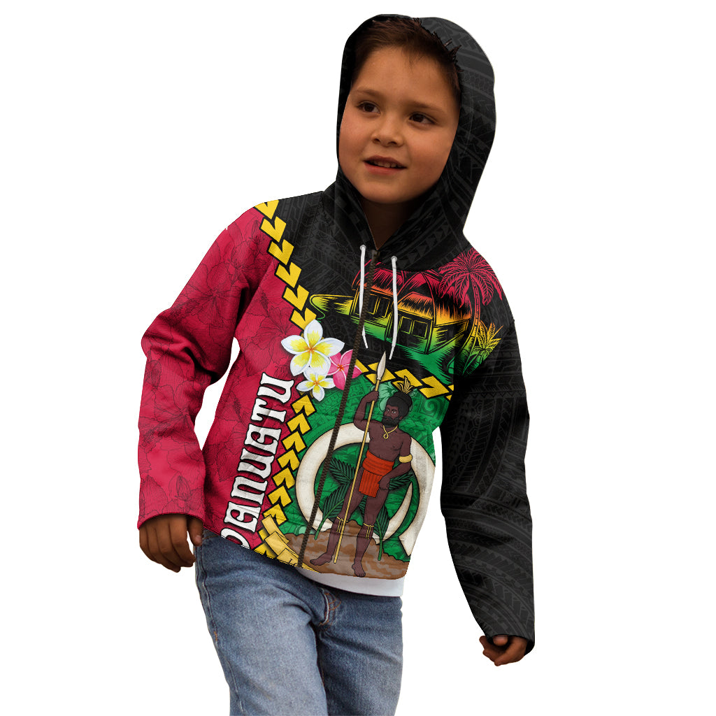 Vanuatu Nakamal and Plumeria Flowers Kid Hoodie Polynesian Pattern