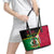 Vanuatu Nakamal and Plumeria Flowers Leather Tote Bag Polynesian Pattern