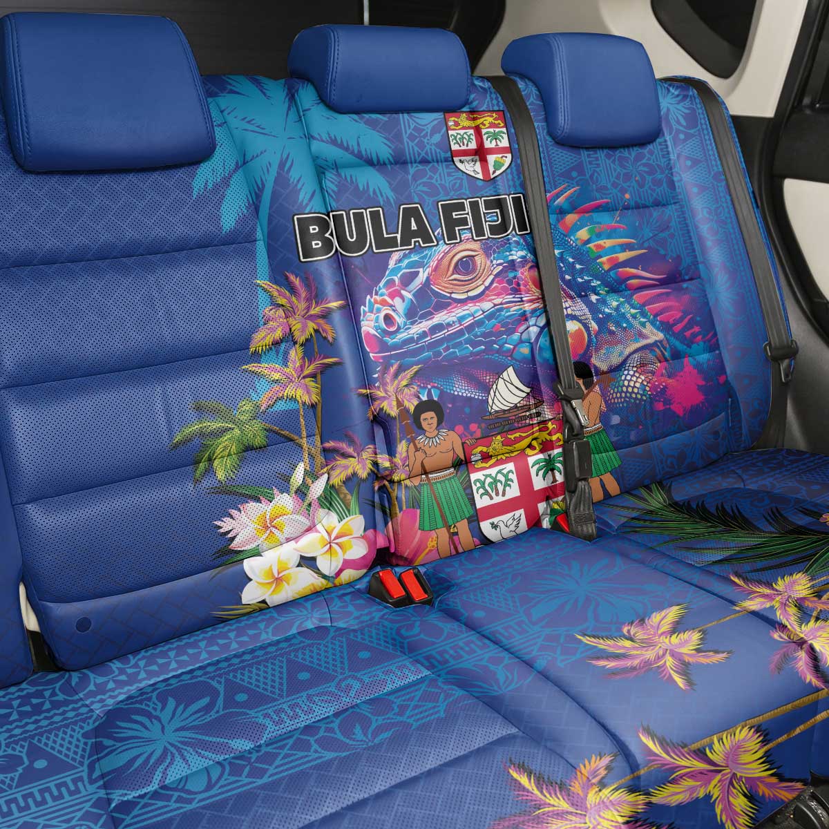 Fiji Bula Back Car Seat Cover Tropical Plants with Palm Tree and Iguana Colorful