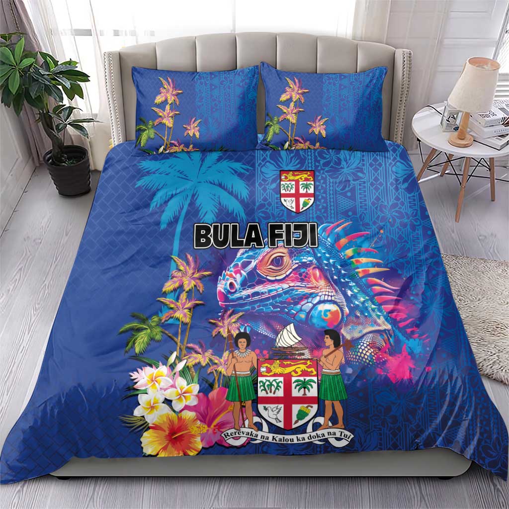 Fiji Bula Bedding Set Tropical Plants with Palm Tree and Iguana Colorful