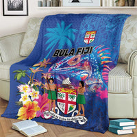 Fiji Bula Blanket Tropical Plants with Palm Tree and Iguana Colorful