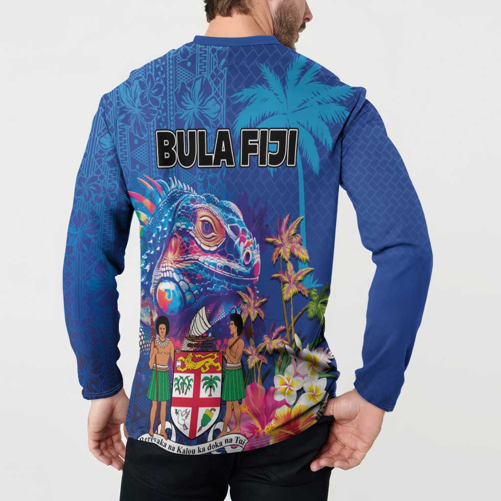 Fiji Bula Button Sweatshirt Tropical Plants with Palm Tree and Iguana Colorful
