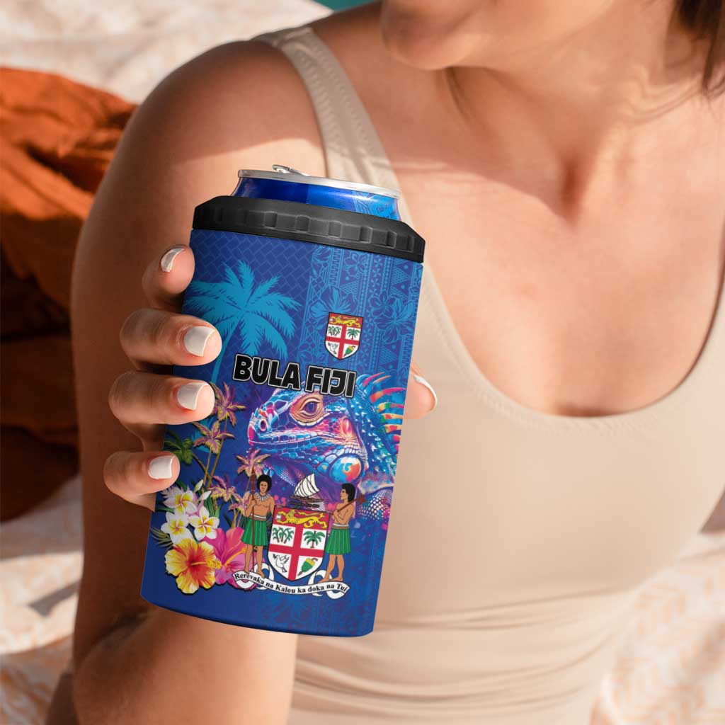 Fiji Bula 4 in 1 Can Cooler Tumbler Tropical Plants with Palm Tree and Iguana Colorful