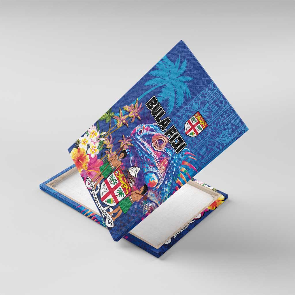 Fiji Bula Canvas Wall Art Tropical Plants with Palm Tree and Iguana Colorful