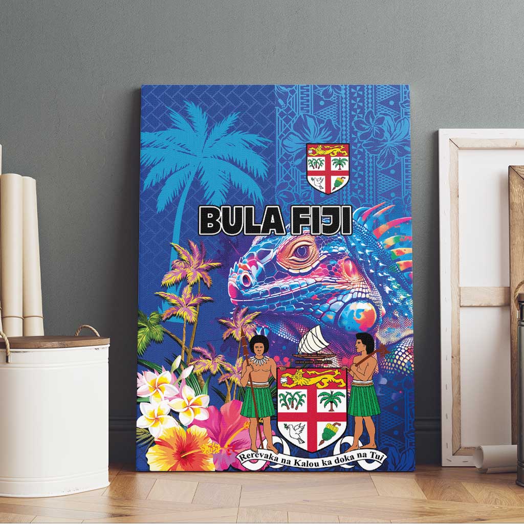 Fiji Bula Canvas Wall Art Tropical Plants with Palm Tree and Iguana Colorful