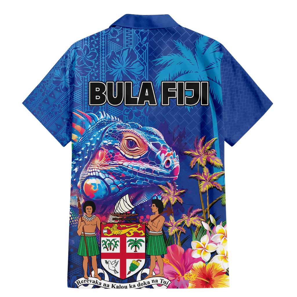 Fiji Bula Family Matching Mermaid Dress and Hawaiian Shirt Tropical Plants with Palm Tree and Iguana Colorful