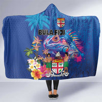 Fiji Bula Hooded Blanket Tropical Plants with Palm Tree and Iguana Colorful