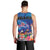 Fiji Bula Men Tank Top Tropical Plants with Palm Tree and Iguana Colorful
