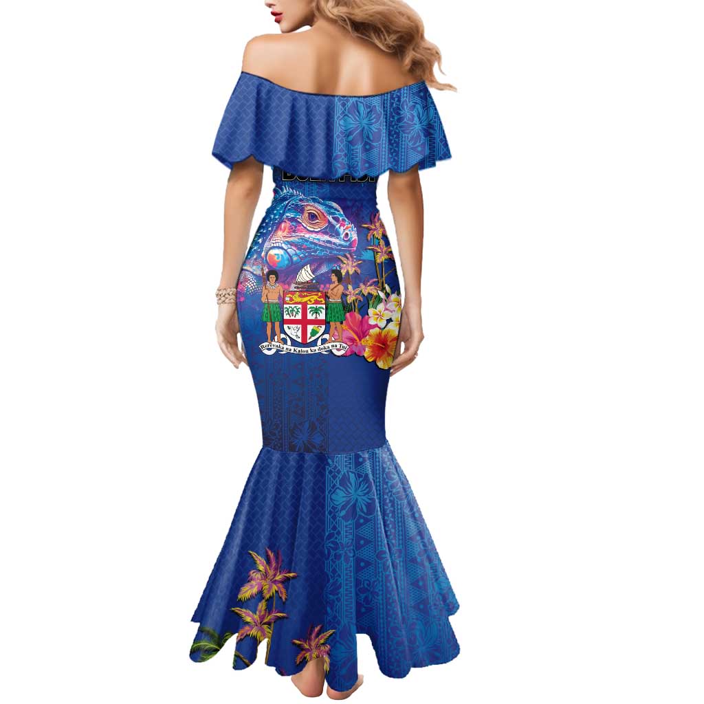 Fiji Bula Mermaid Dress Tropical Plants with Palm Tree and Iguana Colorful