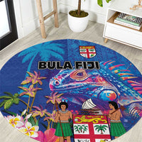 Fiji Bula Round Carpet Tropical Plants with Palm Tree and Iguana Colorful