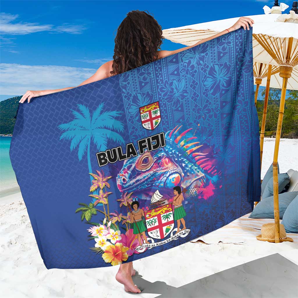 Fiji Bula Sarong Tropical Plants with Palm Tree and Iguana Colorful