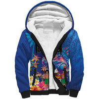 Fiji Bula Sherpa Hoodie Tropical Plants with Palm Tree and Iguana Colorful