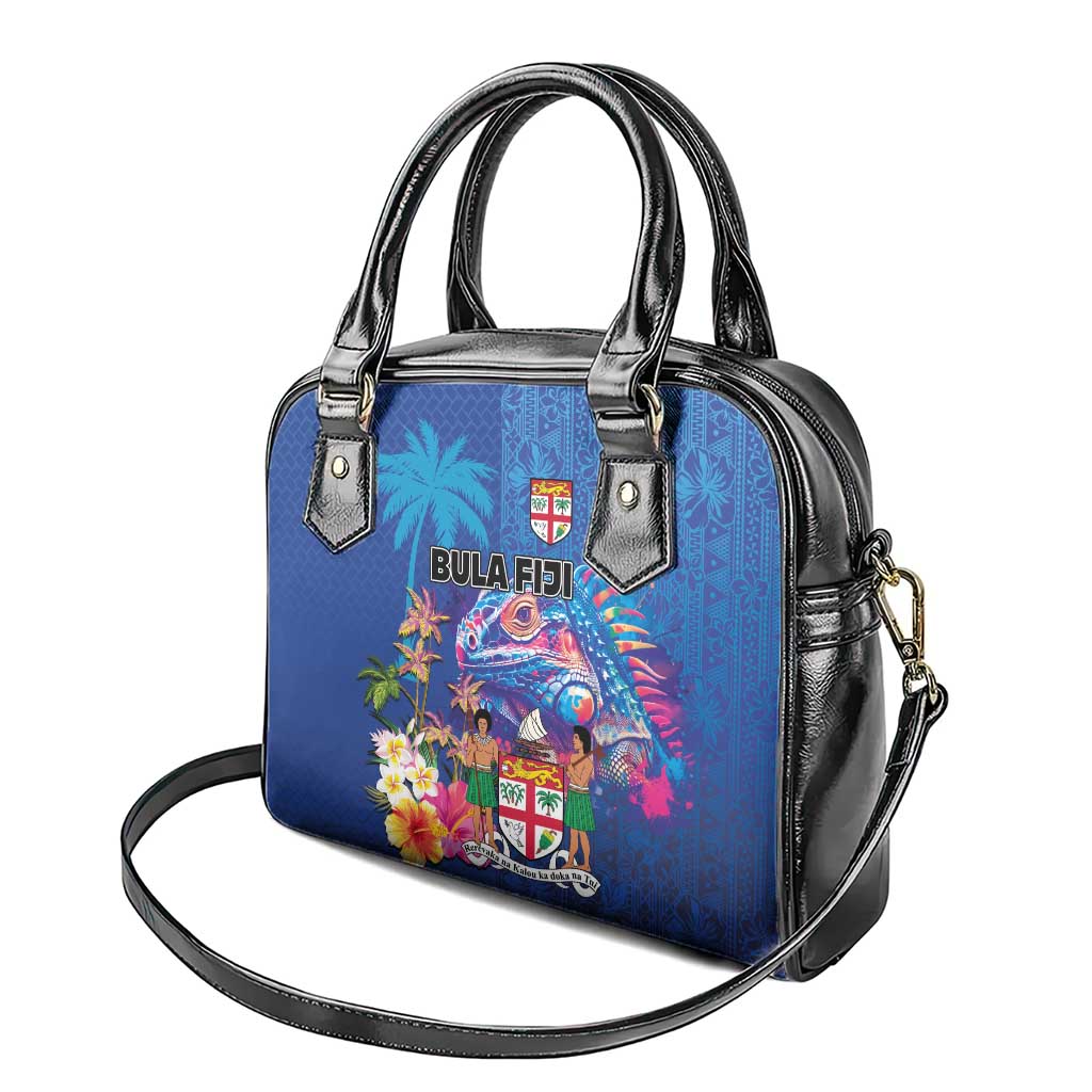 Fiji Bula Shoulder Handbag Tropical Plants with Palm Tree and Iguana Colorful