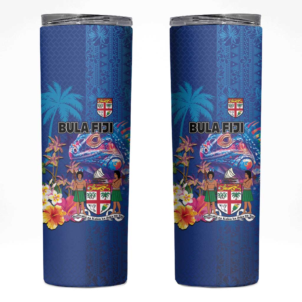 Fiji Bula Skinny Tumbler Tropical Plants with Palm Tree and Iguana Colorful