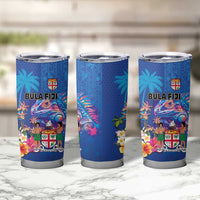 Fiji Bula Tumbler Cup Tropical Plants with Palm Tree and Iguana Colorful