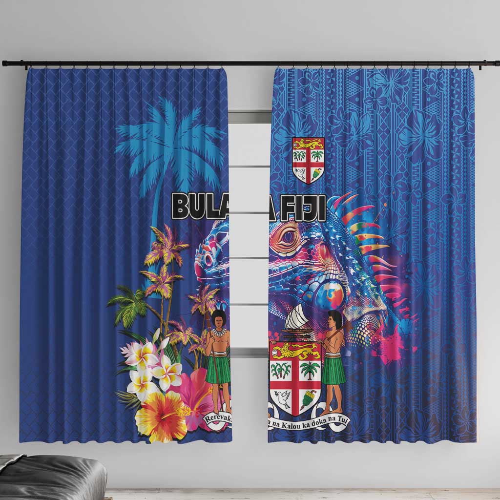 Fiji Bula Window Curtain Tropical Plants with Palm Tree and Iguana Colorful