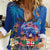 Fiji Bula Women Casual Shirt Tropical Plants with Palm Tree and Iguana Colorful