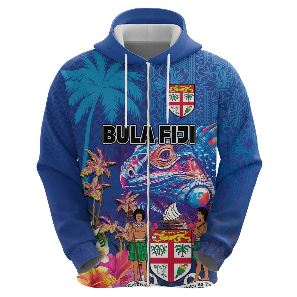 Fiji Bula Zip Hoodie Tropical Plants with Palm Tree and Iguana Colorful LT03 - Polynesian Pride